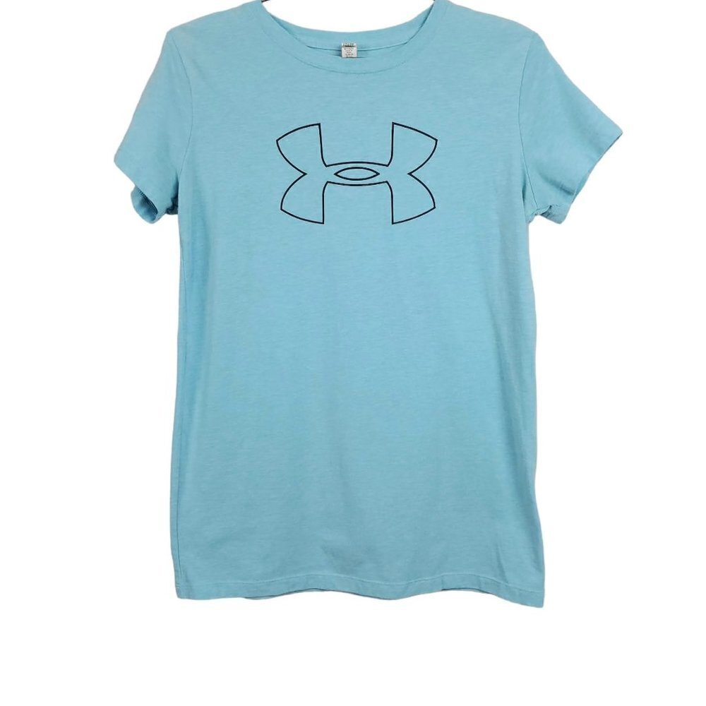 🚨111 Under Armour Heat Gear Short Sleeve Graphic Logo Blue Tee